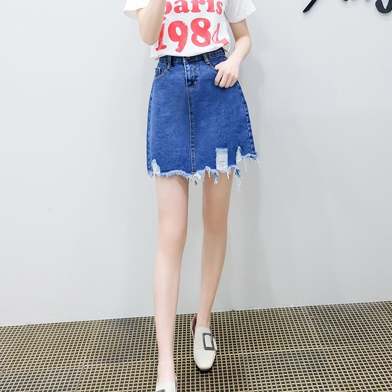 FINDSENSE G5 韓國時尚 實拍 須邊 破洞 牛仔 短裙 女裙