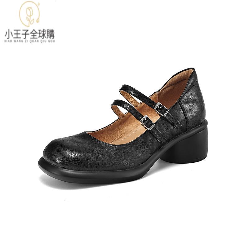 【公司現貨速發】免運 開發票 小短靴 堆堆靴 真皮女鞋 羊皮鞋 小皮鞋 樂福鞋厚底防水臺單鞋秋季新款頭層手抓羊皮復古瑪麗珍鞋裡外全皮 定製