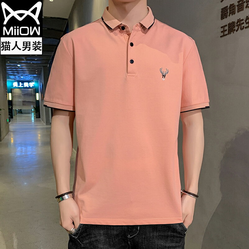 貓人2022短袖t恤 男潮流夏季男裝刺繡襯衫領男士polo衫半袖上衣服