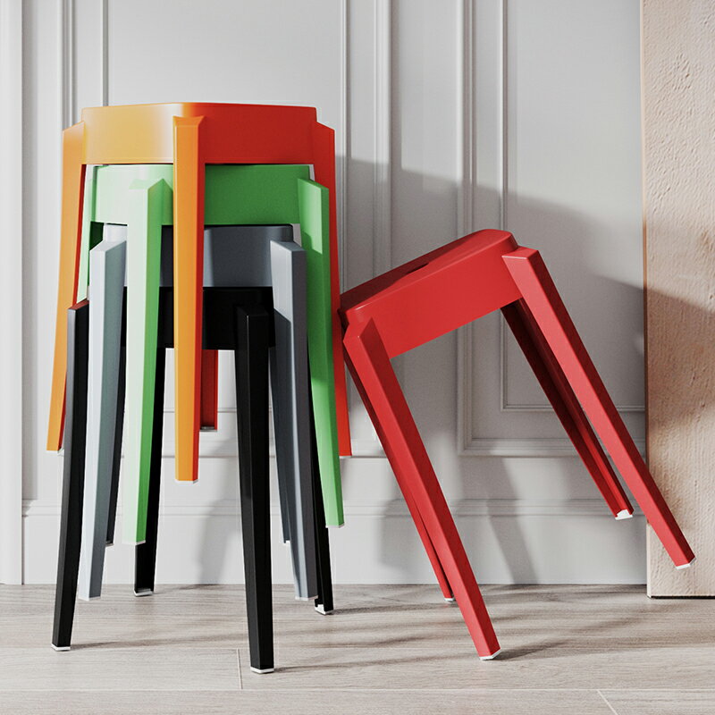 加厚塑料凳子家用高凳客廳簡約創意北歐膠凳可疊放餐桌方板凳椅子