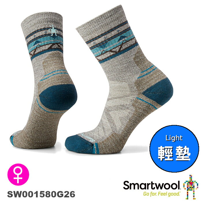 【速捷戶外】Smartwool 美麗諾羊毛襪 SW001580G26 機能戶外民族風輕量減震中筒襪(灰褐)-女款,登山/健行/旅遊