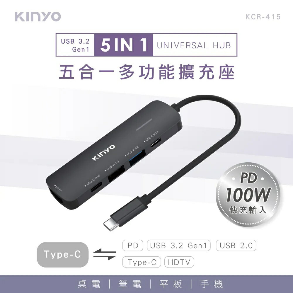 KINYO KCR-415五合一多功能擴充座USB/HDMI集線器HUB(現貨)