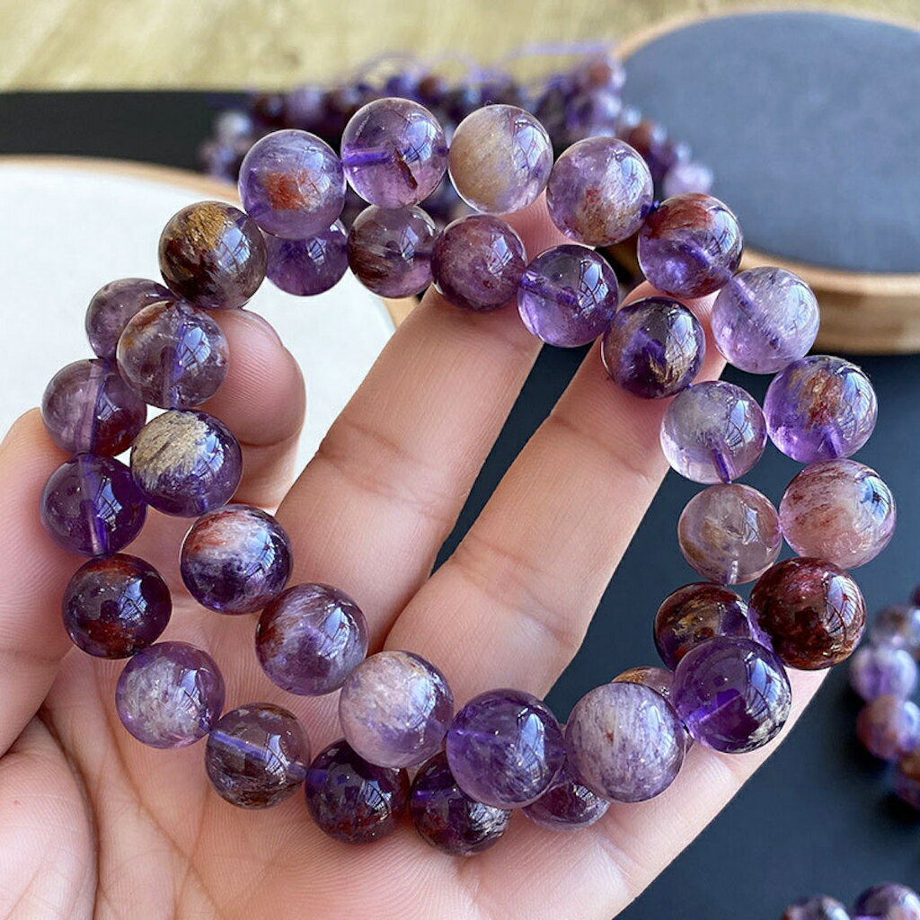 ISONA 7A級天然水晶紫幽靈聚寶盆水晶手串水晶手鏈手串珠水晶串珠水晶手鍊 水晶手鏈 6