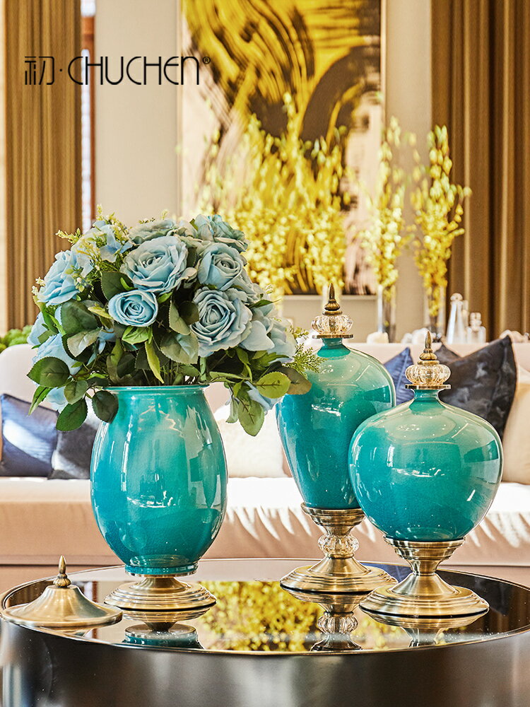 歐式花瓶擺件客廳插花陶瓷樣板房玄關柜美式餐桌電視柜家居裝飾品