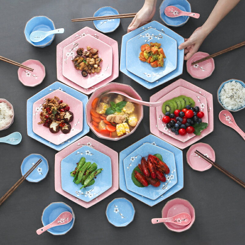 雪花碗盤套裝家用組合陶瓷套裝碗筷拼盤組合拼碟團圓餐具碗碟套裝