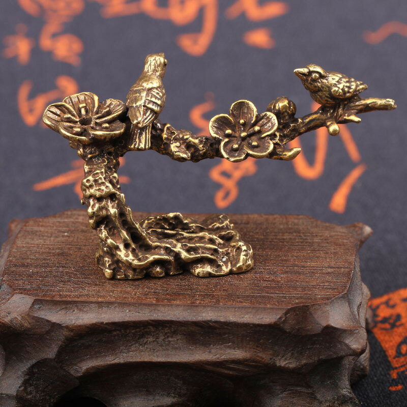 古玩雜項收藏純銅鳥擺件花開富貴喜鵲倒流香桌面茶寵擺件