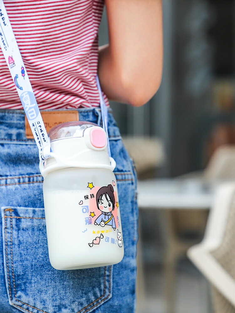 高顏值可愛ins少女玻璃杯超萌便攜兒童吸管式女生網紅夏季水杯子
