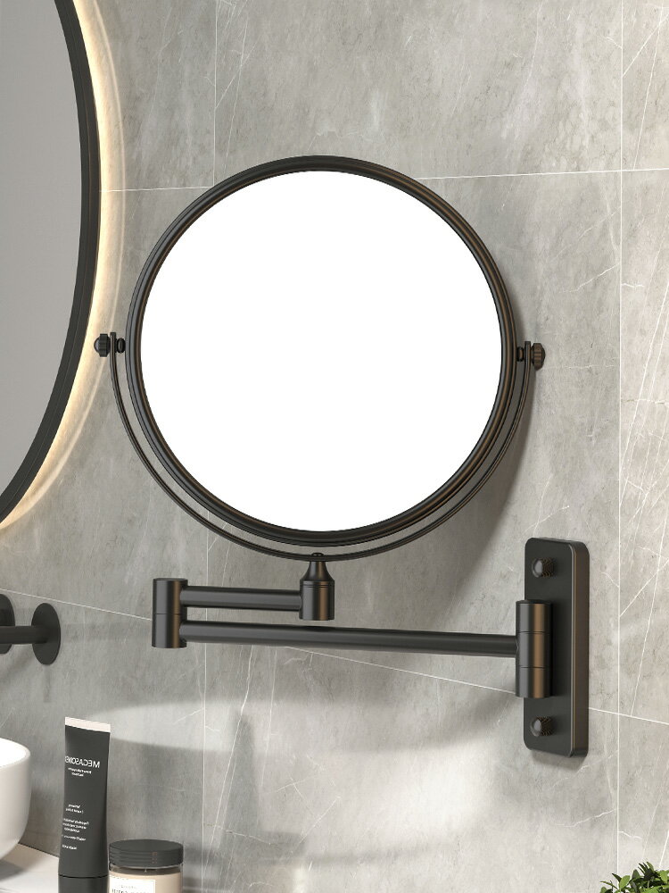 浴室化妝鏡伸縮折疊酒店衛生間廁所雙面放大美容鏡子免打孔壁掛梳 夢露日記