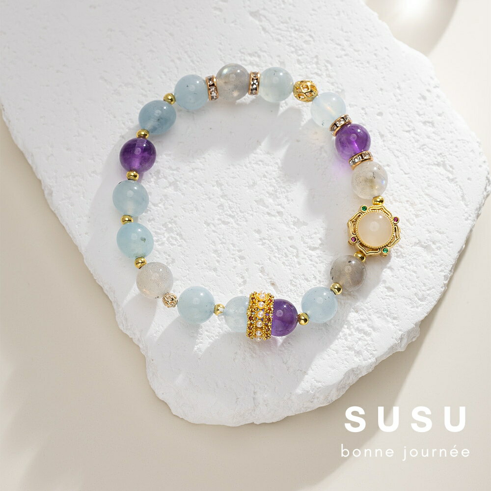 SU SU︱雲海水晶手鍊❤️月光石 海藍寶 紫水晶 事業運 招財 轉運 能量 防小人 送禮 推薦 2