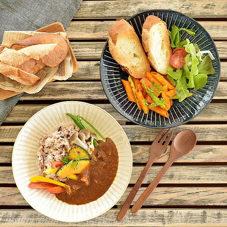 日本製 美濃燒陶瓷 撥水十草 放射狀圖案 咖哩餐盤 | 奶油義大利麵 | 沙拉盤 | 菜盤 廚房餐具 盤子