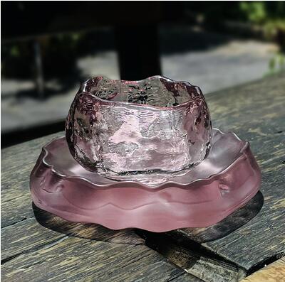 日式初雪漸變粉色蓋碗公道杯女士茶具女主人茶杯品茗杯手工玻璃杯【摩可美家】