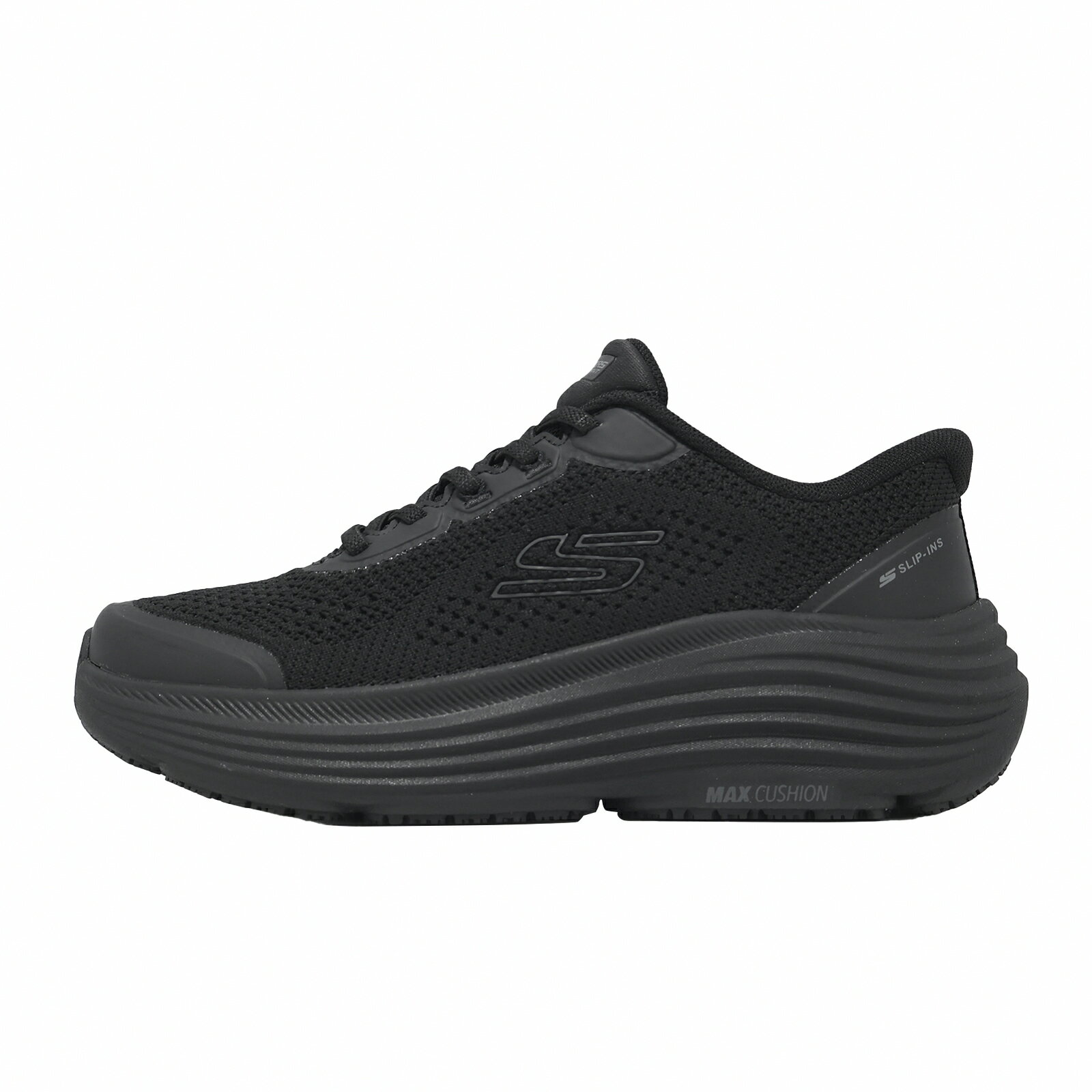Skechers 工作鞋 Max Cushioning Slip-Ins 女鞋 黑 灰 止滑 耐油 108365BLK
