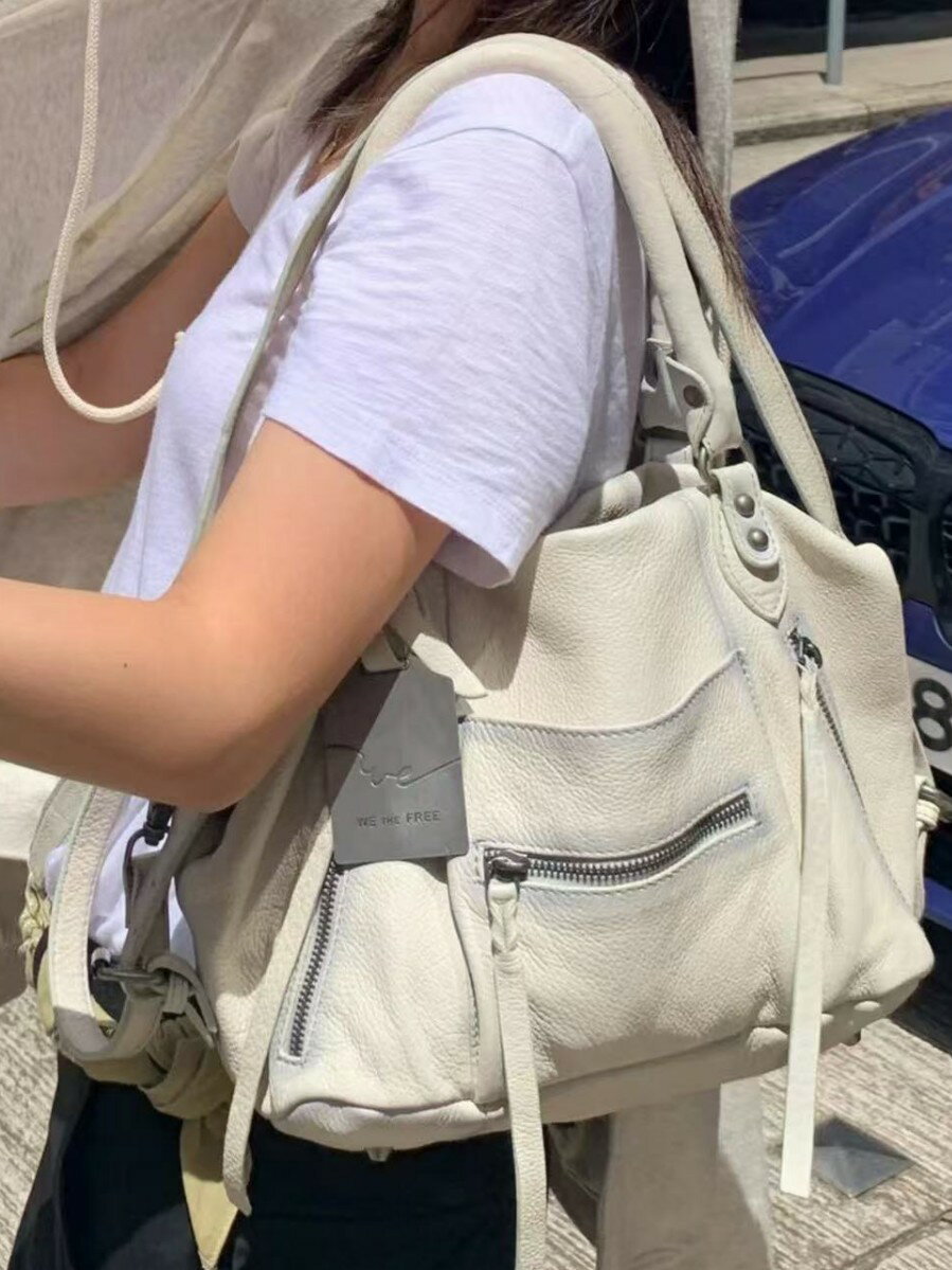 美FREE PEOPLE包做舊海鹽白手提單肩包機車包斜後背包