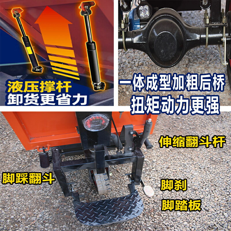 建築電動手推車灰鬥車工地翻鬥貨車拉沙養殖料平板車搬運車三輪車