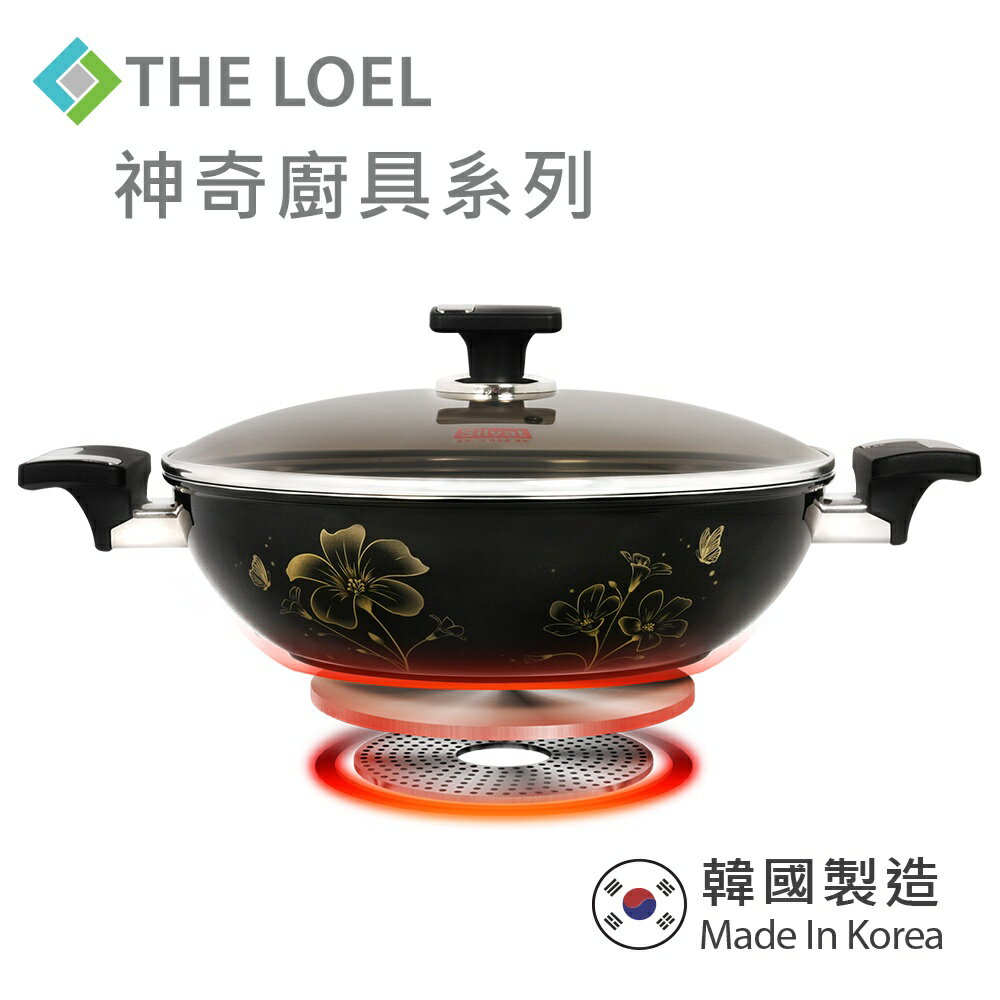 THE LOEL 韓國雙耳鑽石不沾鍋深炒鍋 30cm(附玻璃鍋蓋)