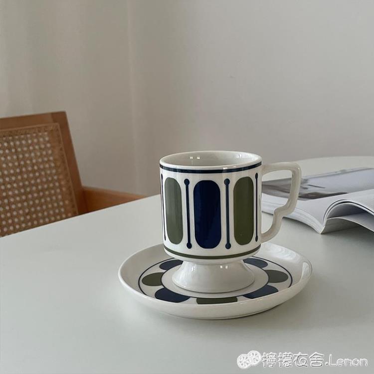 白嶼 復古vintage高腳咖啡杯蝴蝶耳把手創意陶瓷杯牛奶早餐杯杯子
