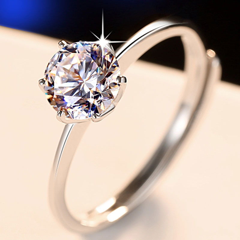 戒指女純銀925銀鉆戒仿真鉆石時尚一對結婚求婚情侶對戒婚戒個性