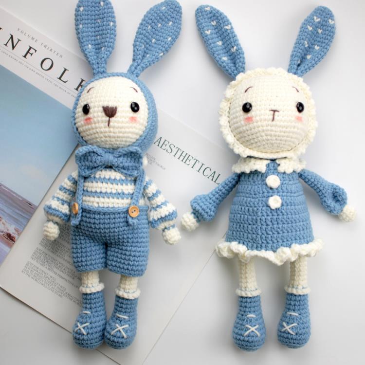 手工鉤針編織玩偶diy材料包手工制作禮物毛線娃娃情侶兔【四季小屋】