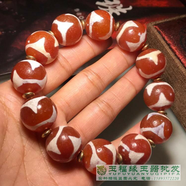 天然風化西藏老天珠紅瑪瑙虎牙天珠瑪瑙古玩收藏老玉古玉手鏈珠子