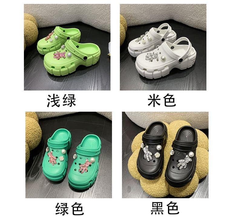 洞洞鞋 珍珠小熊增高厚底拖鞋 4