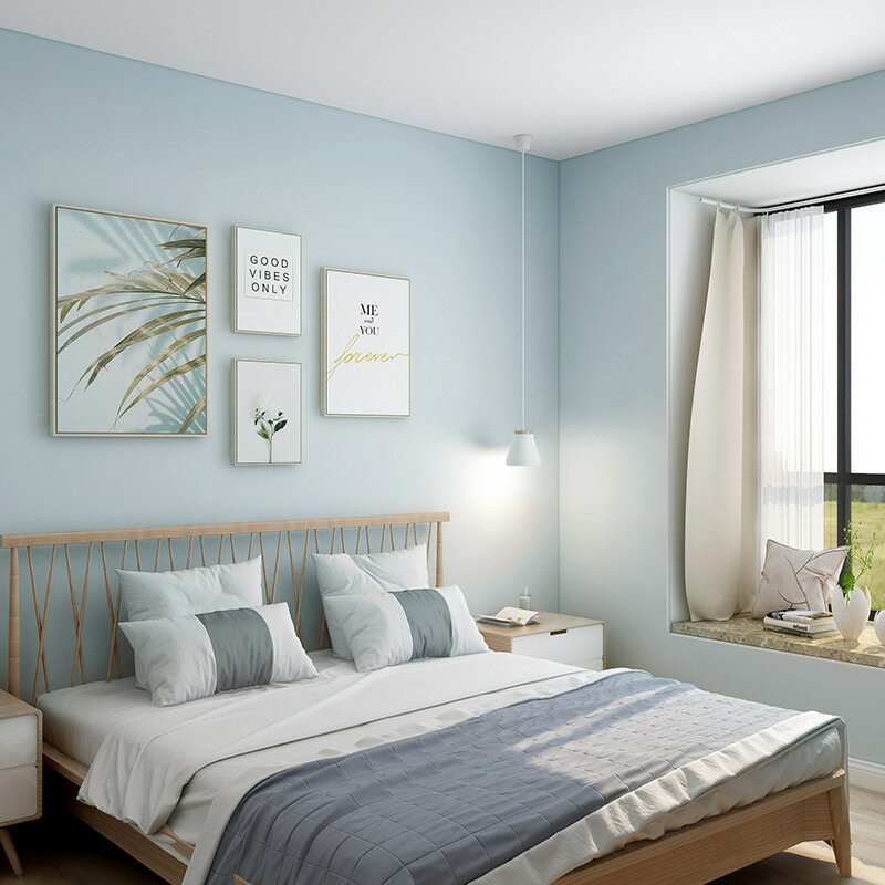 防水抗污純色素淺深藍色無紡佈墻紙臥室客廳壁紙