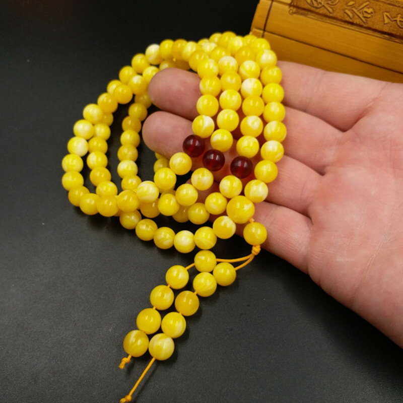 高檔精美 仿蜜蠟圓珠手鏈8毫米圓珠108顆多圈蜜蠟手鏈老蜜蠟手串