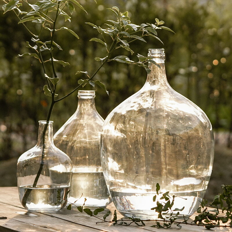 日本吊鐘馬醉木玻璃透明大花瓶卡布勒細頸大肚花瓶客廳家居擺件