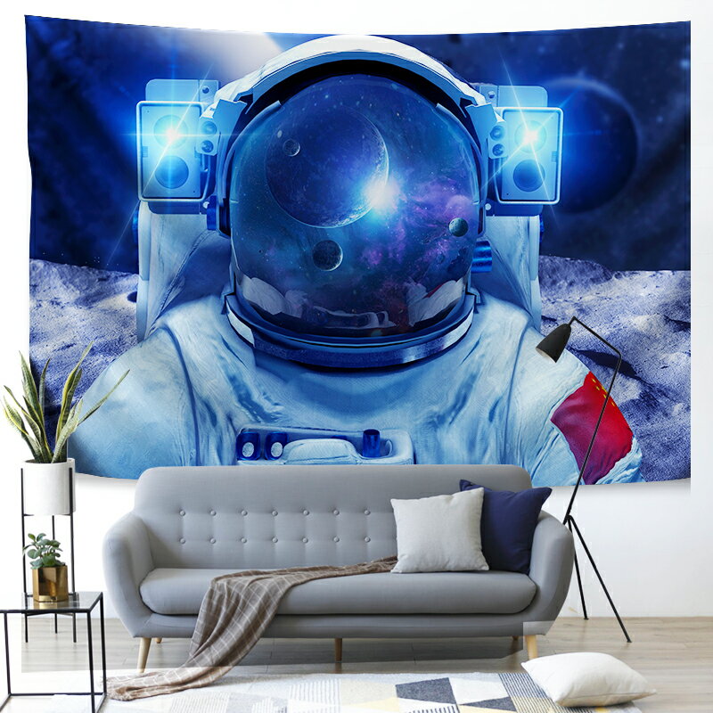太空星球宇航員掛毯床頭裝飾掛布掛畫兒童房出租房間布置背景布藝