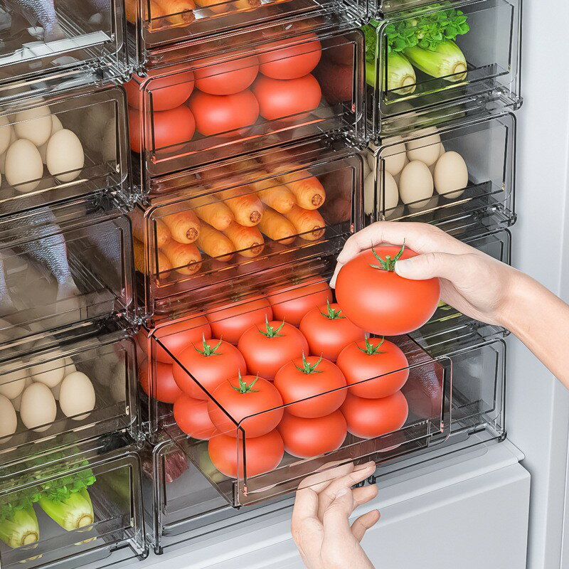 冰箱專用瀝水收納盒抽屜式廚房果蔬生鮮冷藏整理收納盒帶排水孔