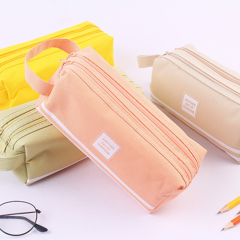 大容量筆袋帆佈大容量筆袋雙層簡約多功能純色小清新鉛筆盒文具盒
