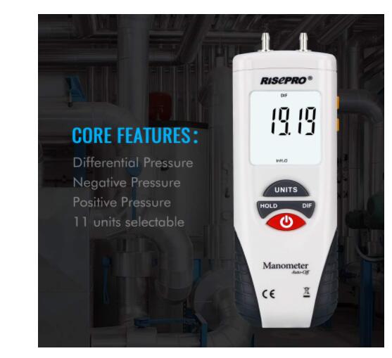 RISEPRO Digital Air Pressure Meter and Differential Pressure Gauge HVAC Gas Pressure Tester Manometer 