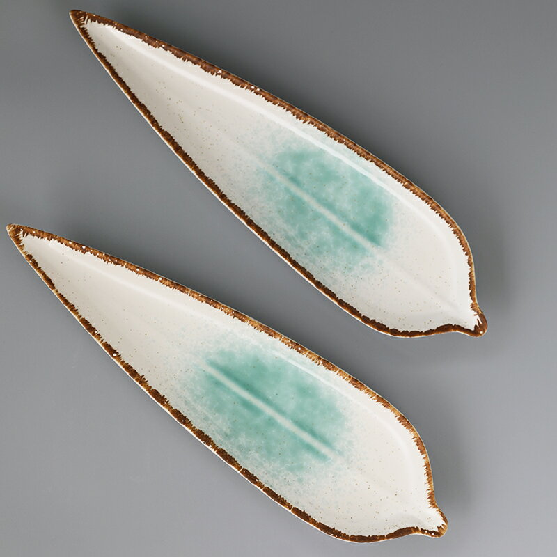 日式陶瓷壽司盤34厘米樹葉造型盤子 創意西餐盤平盤冷菜盤甜點盤