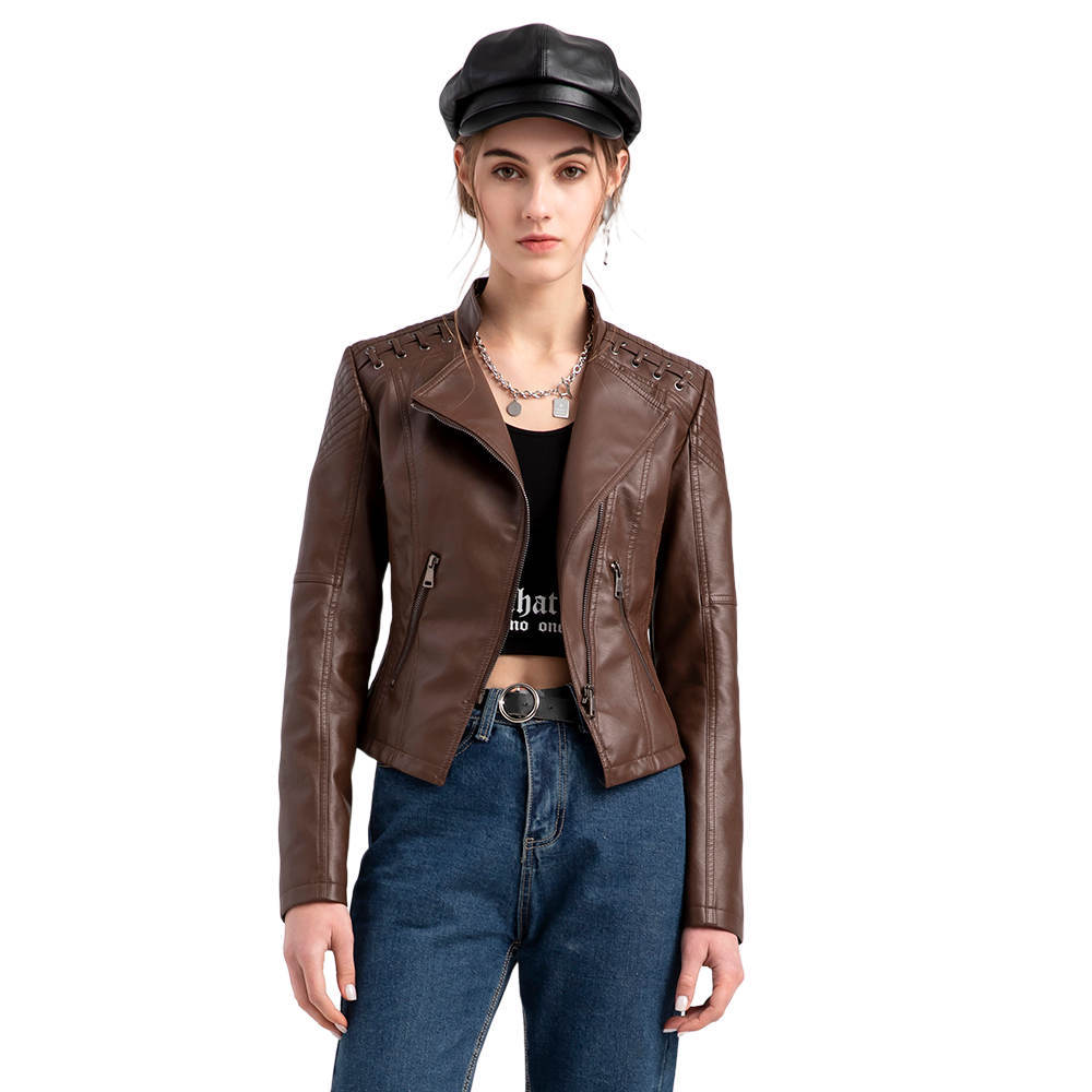women's leather coat short jacket slim leather coat皮衣外套