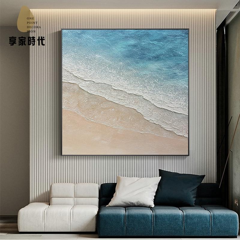 純手繪 油畫 海浪沙灘抽象 裝飾畫 立體肌理畫豎版落地玄關 客廳墻 掛畫xj7232