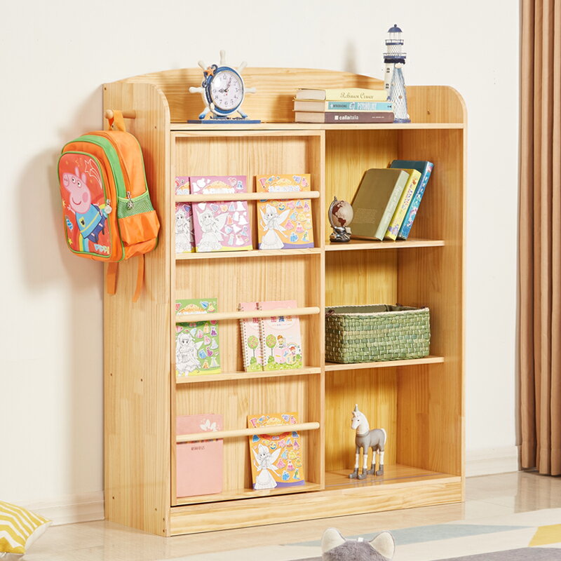 書架 書柜 置物架 兒童書架繪本架收納柜一體簡易置物架實木書柜家用臥室玩具收納柜