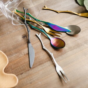 歐式ins創意可愛樹枝型不銹鋼中秋月餅刀叉勺甜點勺西式甜品叉勺