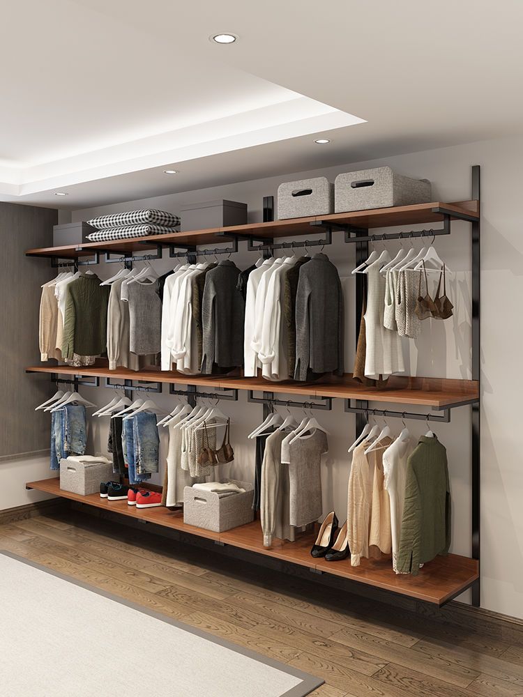 免運 掛衣架 衣櫃家 衣帽架 展示架 服裝店展示架 頂天立地架 開放式衣櫃架衣帽間置物架掛墻式金屬臥室落地鐵藝掛衣桿架子定製特惠/開立發票K1009