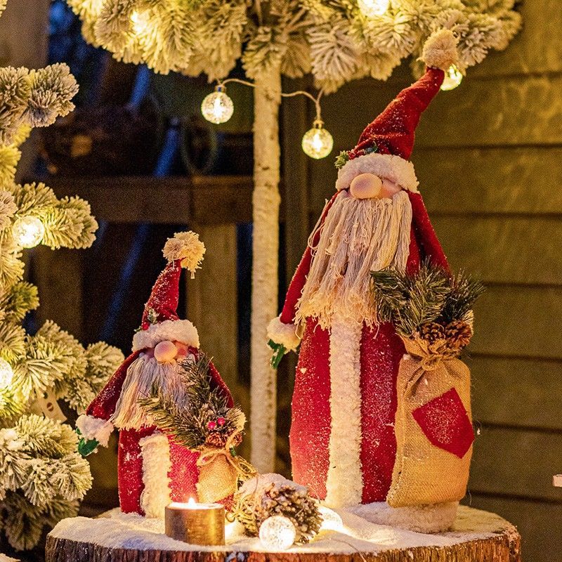 聖誕公仔 紅長袍圣誕老人公仔玩具圣誕禮物品節日擺件圣誕節裝飾品櫥窗