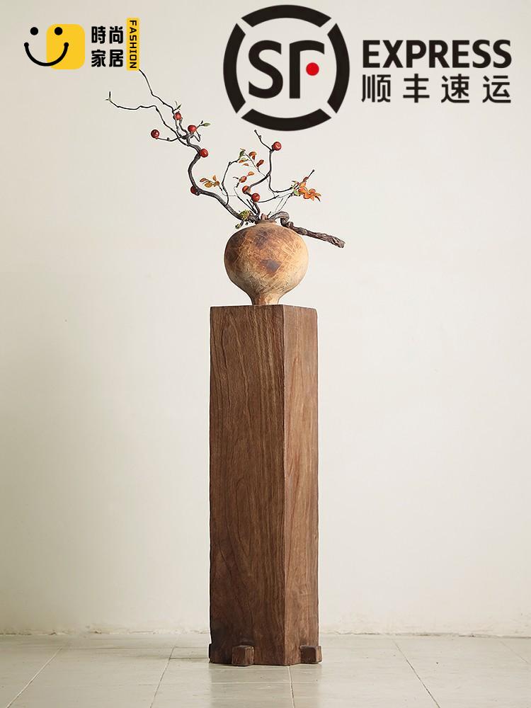 工廠直銷 免運 底座 擺件 實木底座 侘寂風復古實木墩底座客廳茶室玄關中式落地花架裝飾品造景擺件可開發票/店長優選 特惠 全館折扣 售後保障 s5315