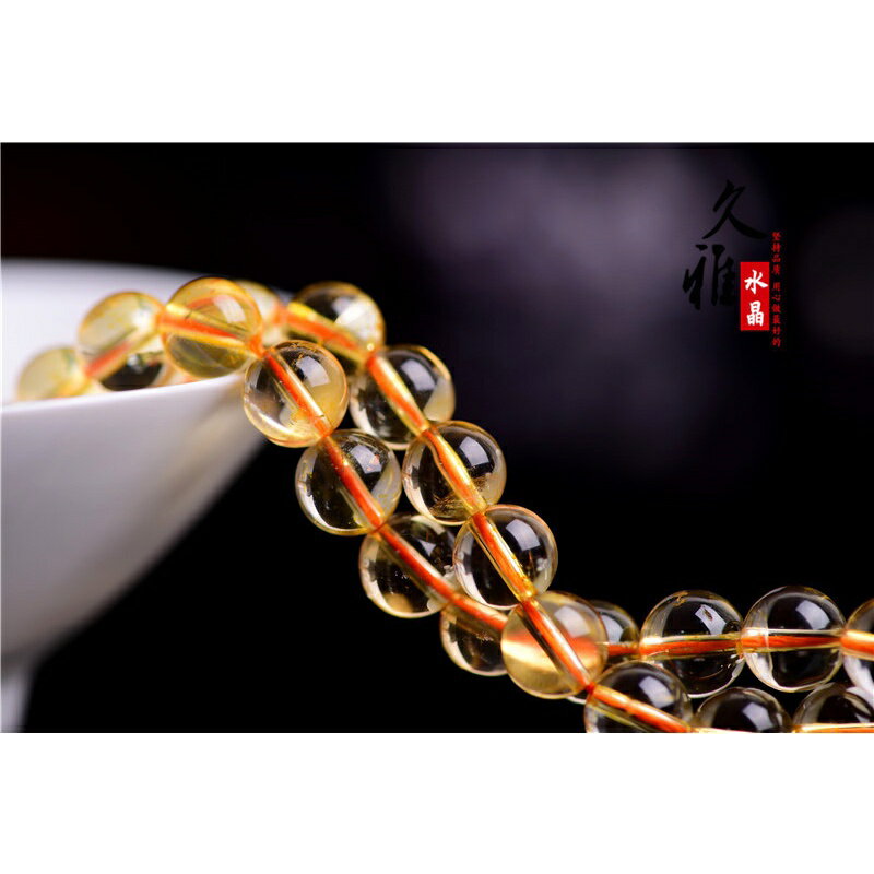 ISONA 收藏級7A級圓珠天然黃水晶手串黃水晶手鏈黃水晶手串珠黃水晶串珠黃水晶水晶手鍊 高透亮 7