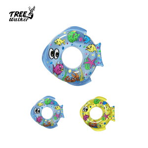 【Treewaker露遊】海魚造型彩繪泳圈 游泳圈 充氣圈 可愛魚圖案 漂浮圈 兒童尺寸 戲水玩具 藍黃兩色