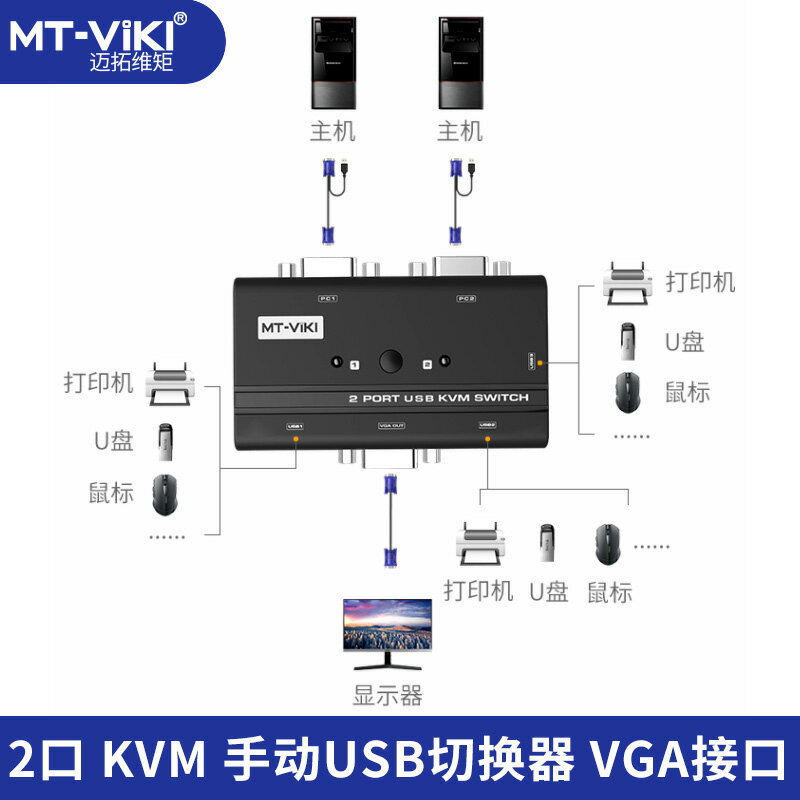 邁拓維矩 kvm切換器2口vga兩臺電腦雙主機顯示器共享鼠標鍵盤多屏幕擴展器二合一轉換器2進1出 送線