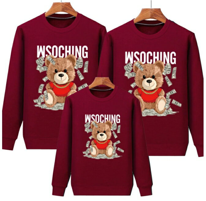 鈔票小熊 親子裝 T恤 全家福 團體服 衛衣 長袖T恤 純棉T恤 圓領長T 親子裝 親子T恤 情侶裝 團體服 一家三口 一家四口 班服 5