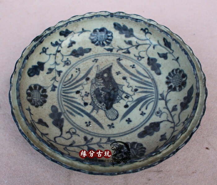 古玩收藏仿古瓷器景德鎮青花瓷器 花邊盤子 擺件買盤子送架子1入