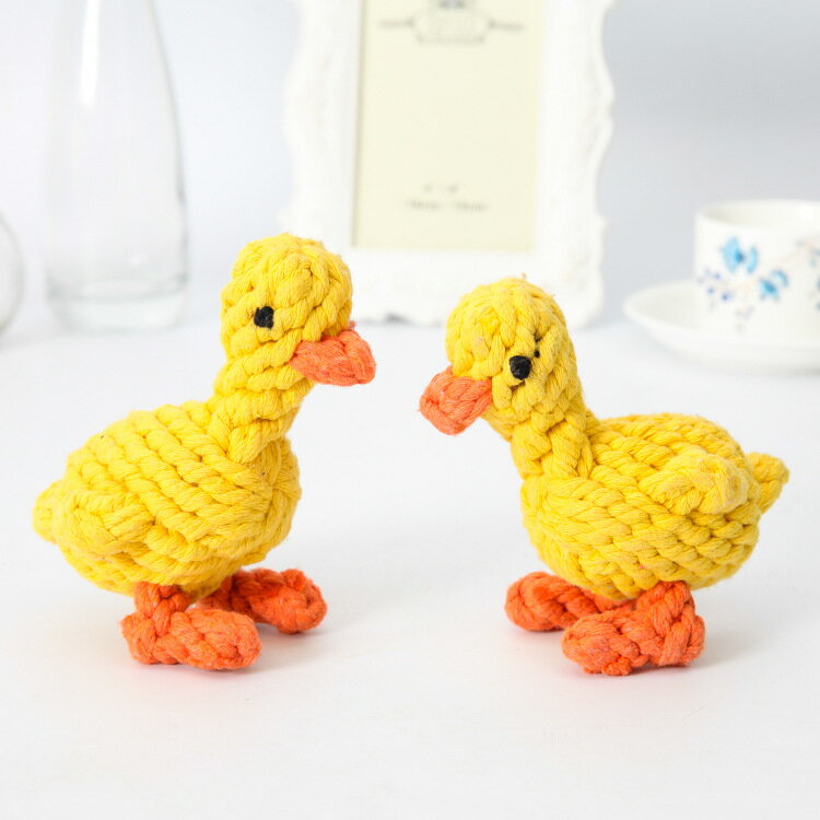 一件一個小黃鴨子寵物玩具棉繩結手工編織狗狗玩具寵物用品耐咬狗