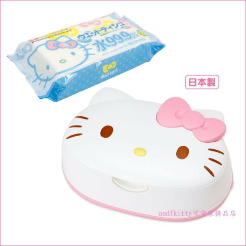 asdfkitty可愛家☆KITTY臉型濕紙巾盒含濕紙巾1包(80抽)-可放口手用濕巾補充包-日本製 0