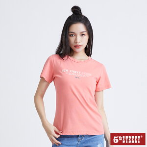 女復古標籤短袖T恤-玫瑰紅【5th STREET】【APP下單享最高9%點數】#熱銷精選