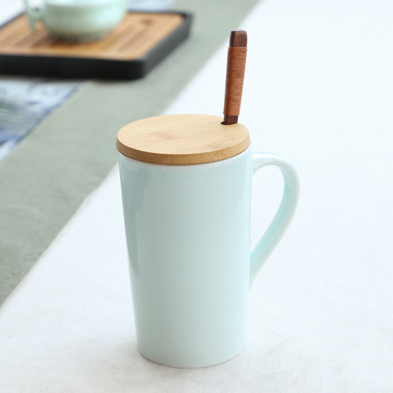 龍泉青瓷茶水杯子 咖啡杯馬克杯情侶杯陶瓷帶蓋勺辦公茶杯子