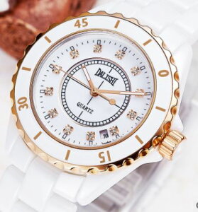 美琪 (簡約時尚)커플情侶腕錶鑲鑽防水石英錶進口세라믹陶瓷手錶