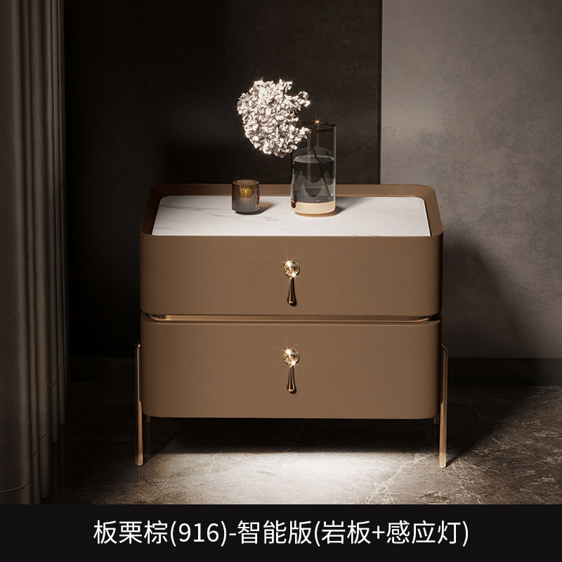 公司貨 最低價 床頭櫃 對話空間 輕奢床頭櫃小戶型皮質家用現代意式臥室收納床邊櫃子INS 快速出貨